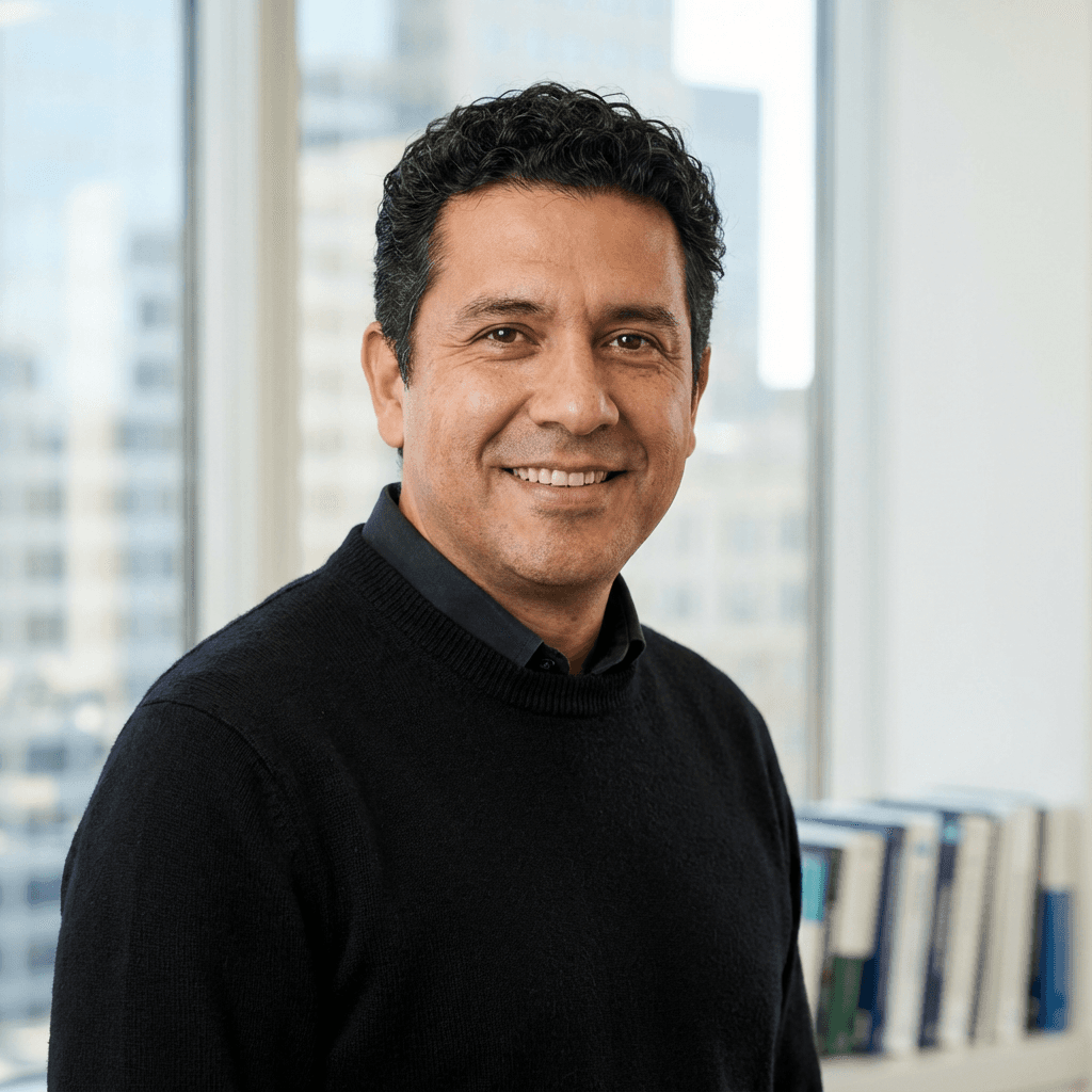 Tony Garcia leaning against a polished sports car in a garage