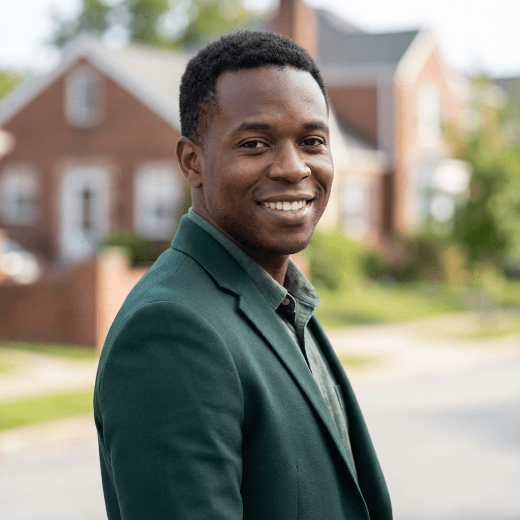 Tom Okafor in a polo shirt outdoors